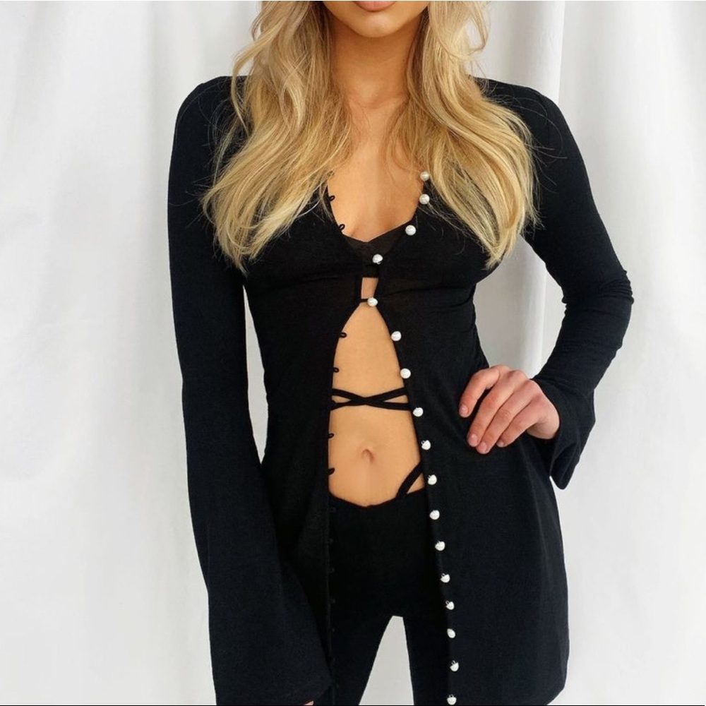 Tiger Mist Black Tilly Cardigan with Faux Pearl Buttons | Size Small